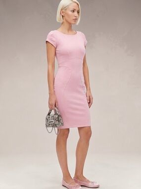 Closet London | Fitted Pencil Dress - Gathered Shoulder Detail Powder Pink US 8